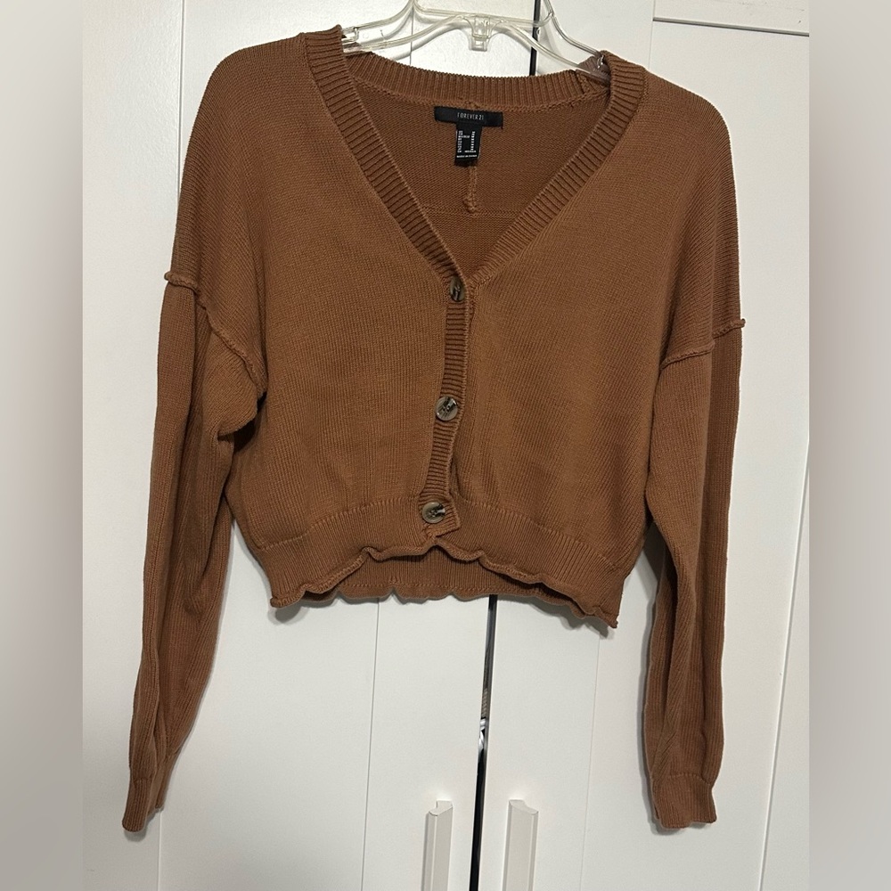 Forever 21 Cropped Button-Front Cardigan - Brown